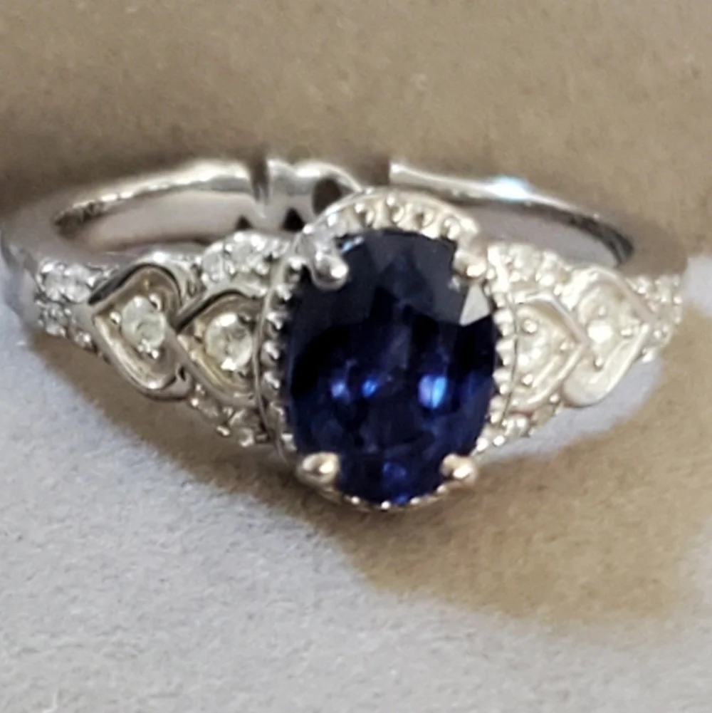 Blue Sapphire White Topaz Ring Platinum over Sterling Silver